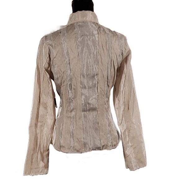 Dolce Cabo Beige Sheer Gauzy Shimmery Long Sleeve Top Size M - Picture 2 of 10